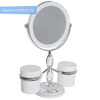 Зеркало косметическое настольное, с двумя стаканами для принадлежностей, хромированное 15х32см